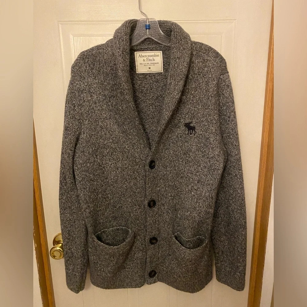 VTG Abercrombie & Fitch Charcoal Gray Shawl-Collar Y2K Grandpa Cardigan